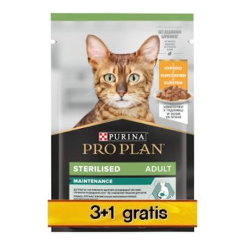 Purina Pro Plan Αποστειρωμένο με κοτόπουλο για γάτες 4x85g (3+1 ΔΩΡΕΑΝ)