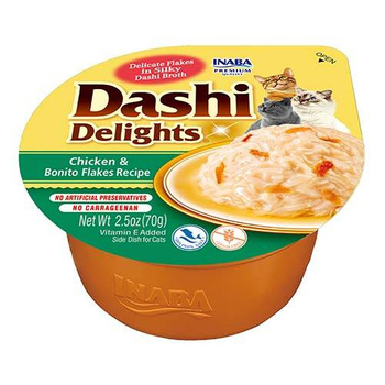 Συμπληρωματική τροφή για γάτες Inaba DASHI - ζωμός με γεύση χτένι και κοτόπουλο70g