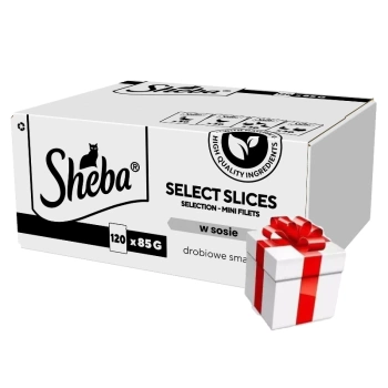 SHEBA Selection Select Slices Poultry Flavour Sachets 120x85g - υγρή πλήρης τροφή για ενήλικες γάτες, σε σάλτσα + Cat surprise δωρεάν