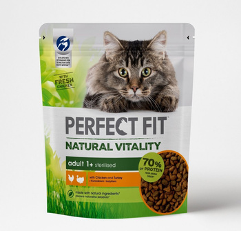 PERFECT FIT™ Natural Vitality 1+ με κοτόπουλο και γαλοπούλα 650 g - ξηρά τροφή για ενήλικες γάτες