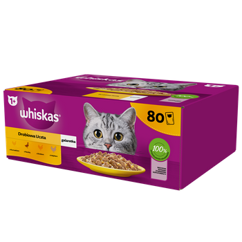 WHISKAS Adult sachet 80 x 85 g Poultry Piece - υγρή τροφή για ενήλικες γάτες σε ζελέ (κομμάτια με: κοτόπουλο, πάπια, πουλερικά, γαλοπούλα)