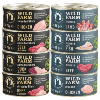WILD FARM Μικτές γεύσεις 4x85g + 4x70g - τροφή για γάτες χωρίς σιτηρά