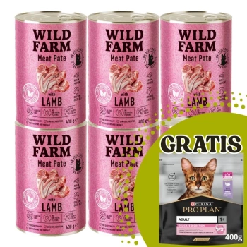 WILD FARM Pate with Lamb 6x400g - τροφή για γάτες χωρίς γλουτένη + PRO PLAN Adult cat food 400g - τυχαία παράδοση