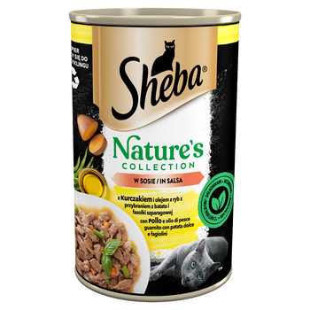 Κονσέρβα SHEBA 400 g Nature's Collection - υγρή πλήρης τροφή για ενήλικες γάτες, με κοτόπουλο και ιχθυέλαιο με συνοδευτικό πιάτο γλυκοπατάτας και πράσινα φασόλια, σε σάλτσα