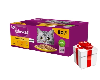 WHISKAS Adult sachet 80 x 85 g Poultry Piece - υγρή τροφή για ενήλικες γάτες σε ζελέ (κομμάτια με: κοτόπουλο, πάπια, πουλερικά, γαλοπούλα) + ΜΙΑ ΈΚΠΛΗΞΗ ΓΙΑ ΤΗ ΓΆΤΑ