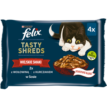 FELIX Tasty Shreds Τροφή για ενήλικες γάτες γεύσεις χώρας σε σάλτσα 4x80g