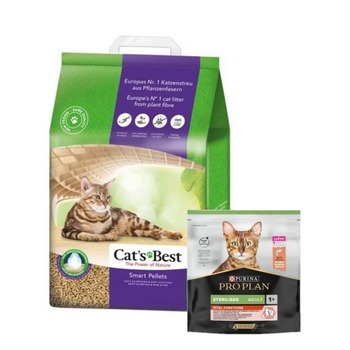 Rettenmaier Polska JRS Cats Best Smart Pellets 20l/10kg + PRO PLAN Τροφή για γάτες ενηλίκων 400g - τυχαία παράδοση