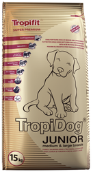 Tropidog Super Premium Junior μεσαίας και μεγάλης φυλής με γαλοπούλα, σολομό και αυγά 15kg