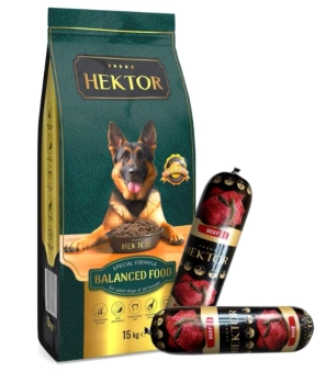 HEKTOR BALANCED Adult 15kg + Premium Hektor μπάρα τροφής για σκύλους με βόειο κρέας 2x900g GRATIS