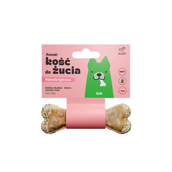 AZANKI Azanki Μασώμενο κόκαλο S/M 12 cm από δέρμα ελαφιού με πρόβατο και μούρα γκότζι