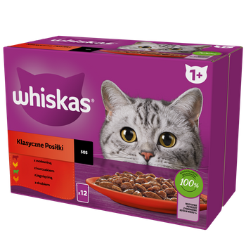 WHISKAS Adult sachets 12 x 85 g Classic Meals - υγρή τροφή για ενήλικες γάτες, σε σάλτσα (τεμάχια με: μοσχάρι, κοτόπουλο, αρνί, πουλερικά)