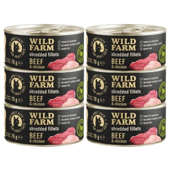 WILD FARM Fillets Beef&Chicken 6x70g - υγρή τροφή για γάτες χωρίς σιτηρά, φιλέτο σε ζωμό