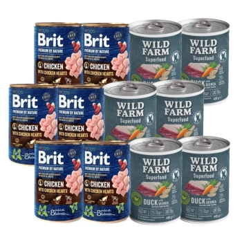 Brit Premium by Nature Κοτόπουλο με καρδιές κοτόπουλου 6x400g + Wild Farm Superfood Πάπια 6x400g