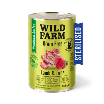WILD FARM Premium Grain Free Lamb and Tuna 400g - τροφή χωρίς σιτηρά για αποστειρωμένες γάτες