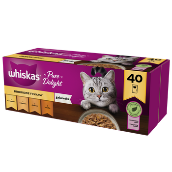 WHISKAS Φάκελοι για ενήλικες 40 x 85 γρ. Τηγανίτες πουλερικών - υγρή τροφή για ενήλικες γάτες σε ζελέ (κομμάτια με: κοτόπουλο, γαλοπούλα, πουλερικά, πάπια)