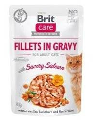 Brit Care Cat Pouches Filets In Gravy With Savory Salmon Enriched With Sea Buckthorn And Nasturtium 85g