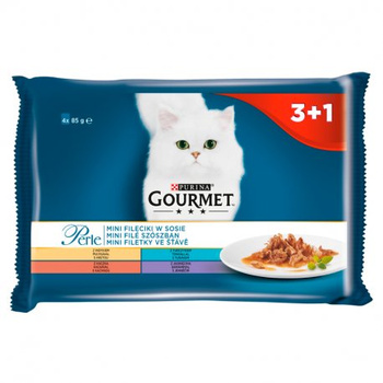 GOURMET Perle τροφή για ενήλικες γάτες Μίνι φιλέτα σε σάλτσα 4x85g